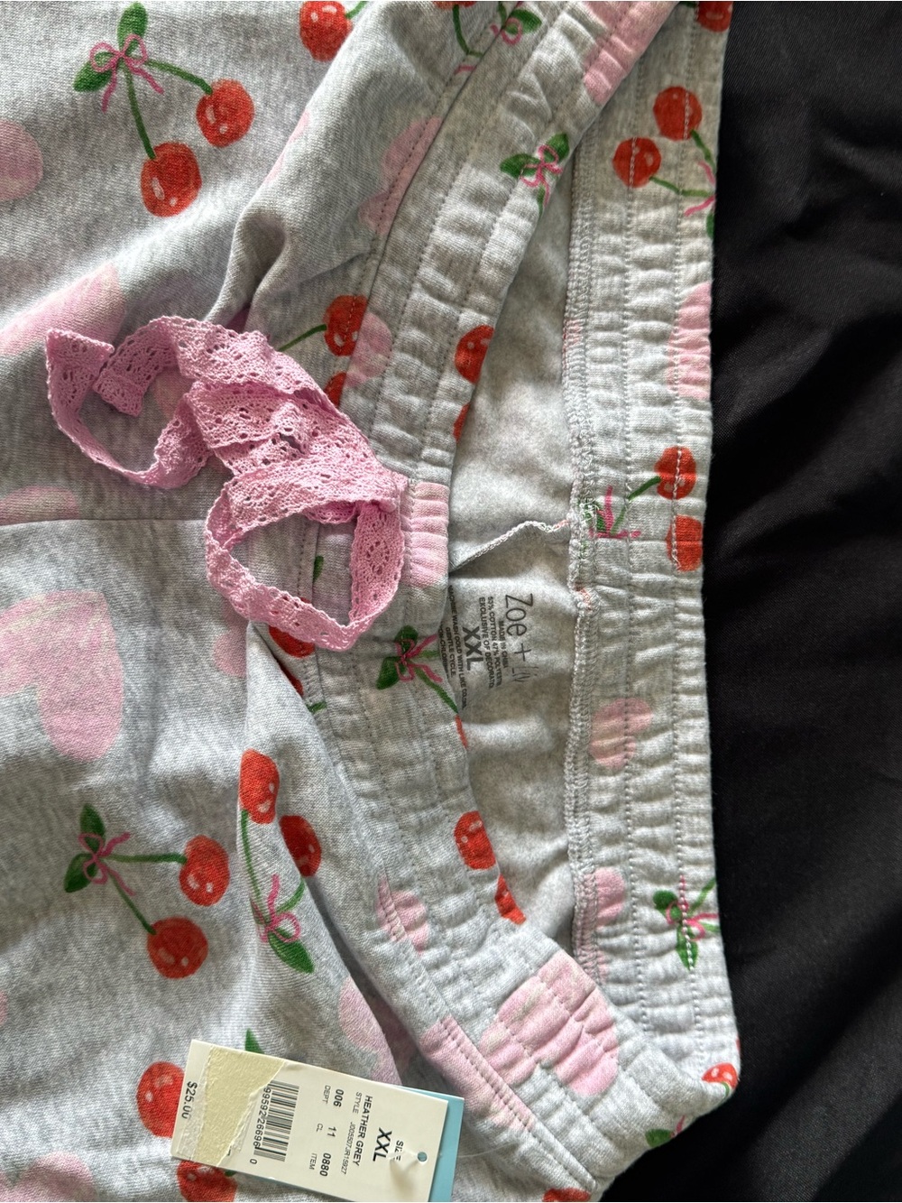 Zoe + Liv Gray Cherry Print Pajama Bottoms with Pink Trim